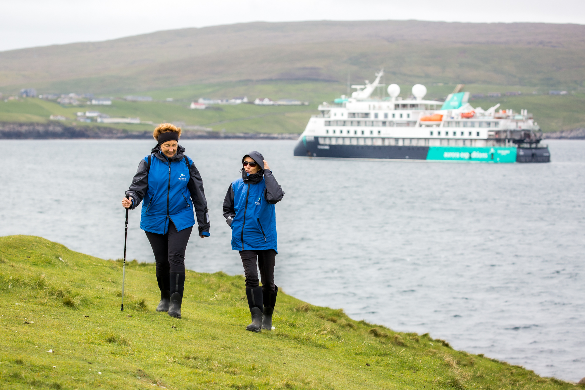 Passengers Hiking and the Sylvia Earle, Mousa, Scotland, Pia Harboure