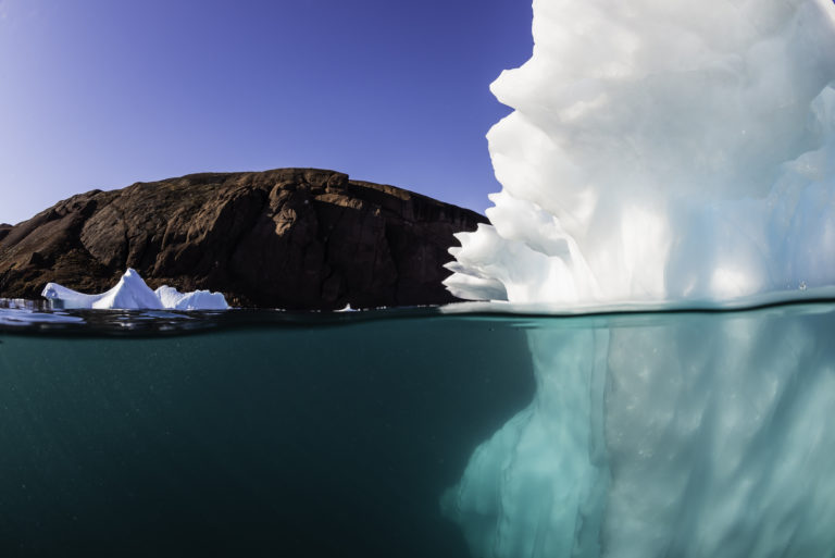 Underwater photo of an iceberg in Greenland